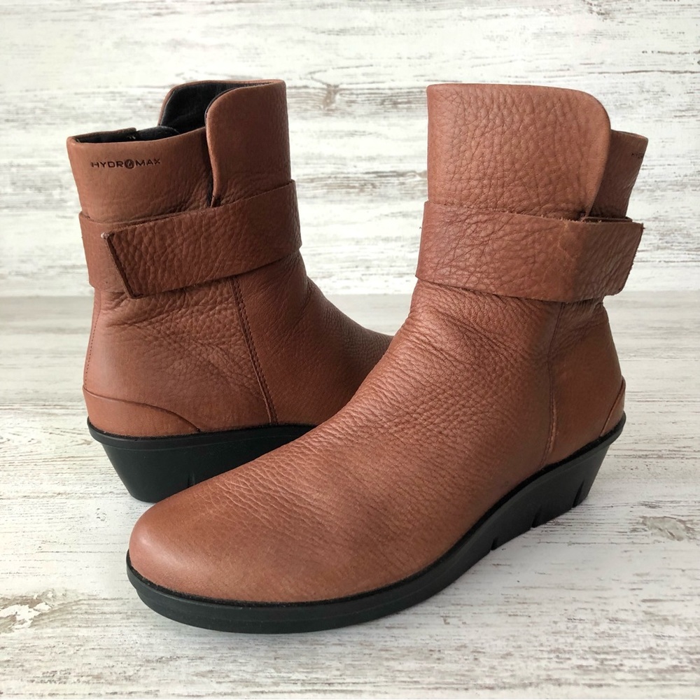 ECCO Leather Skylar Hydromax Ankle Strap Wedge Boots 40